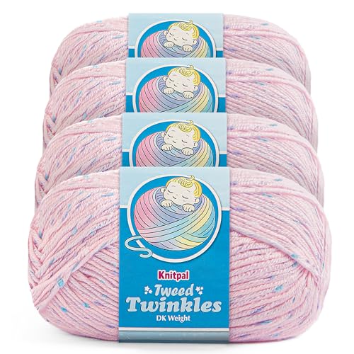 Image of Tweed Twinkles Soft Baby Yarn for Crocheting, 4-Pack (696Yds / 400G), Free Patterns - Acrylic Baby Blanket Knitting Yarn with Flecks - Size 3 DK Light Worsted Weight - Soft Pink