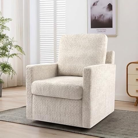 LSSBOUGHT Furry Swivel Chair Comfy Teddy Accent Armchair Cozy Fuzzy Boucle Club Chair Snug Fluffy Soft Padded Single Sofa Reading Chair with Pillow and Cushion for Living Room Office (Brownish Gray) Cover