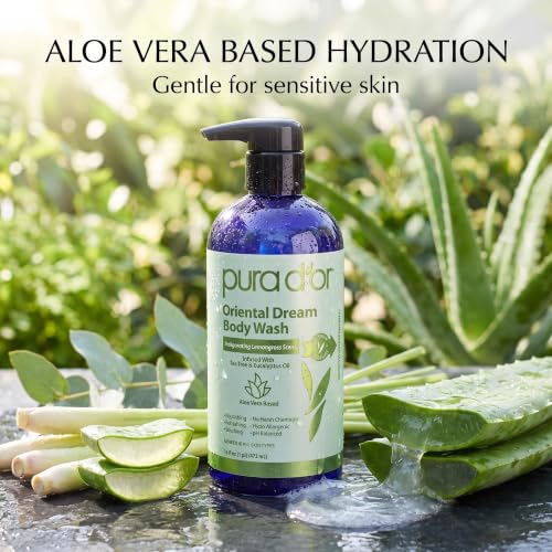 PURA D'OR Oriental Dream Body Wash, Invigorating Lemongrass Scent, 16oz | Dry Skin Hydration, Aloe Vera Base, Tea Tree, Eucalyptus, pH Balanced, Hypoallergenic, Sulfate-Free, Vegan, For Men & Women - image 5