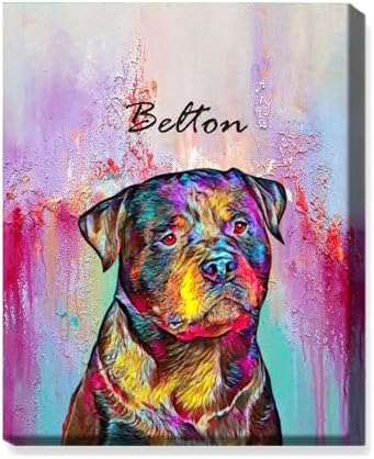 Gossby Custom Dog Portrait from Photo – Personalized Dog Wrapped Canvas Wall Art with Name – Whimsical Oil Dog Painting Decor – Christmas, Birthday Gift for Dog Mom, Dog Dad, Dog Lover, Women, Men