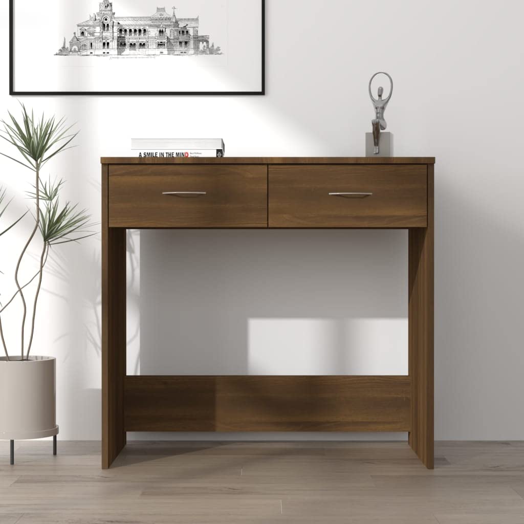 Schreibtisch Braun Eichen-Optik 80 x 40 x 75 cm Holzwerkstoff mit Zwei Schubladen, Arbeit Laptop PC Tisch, Büro Homeoffice, Stauraum für Ordnung im Jugendzimmer