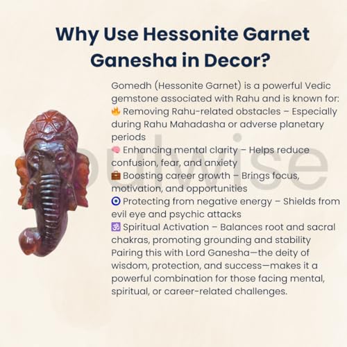Image of SOULWISE Gomed Ganesha Head Idol 37 Carats Hessonite Garnet Ganesh Murti for Home Temple Vastu Spiritual Idol for Protection Desk Decor Puja Gift for Office Home