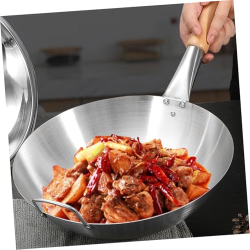 Wok de acero inoxidable con mango de madera miniatura 7