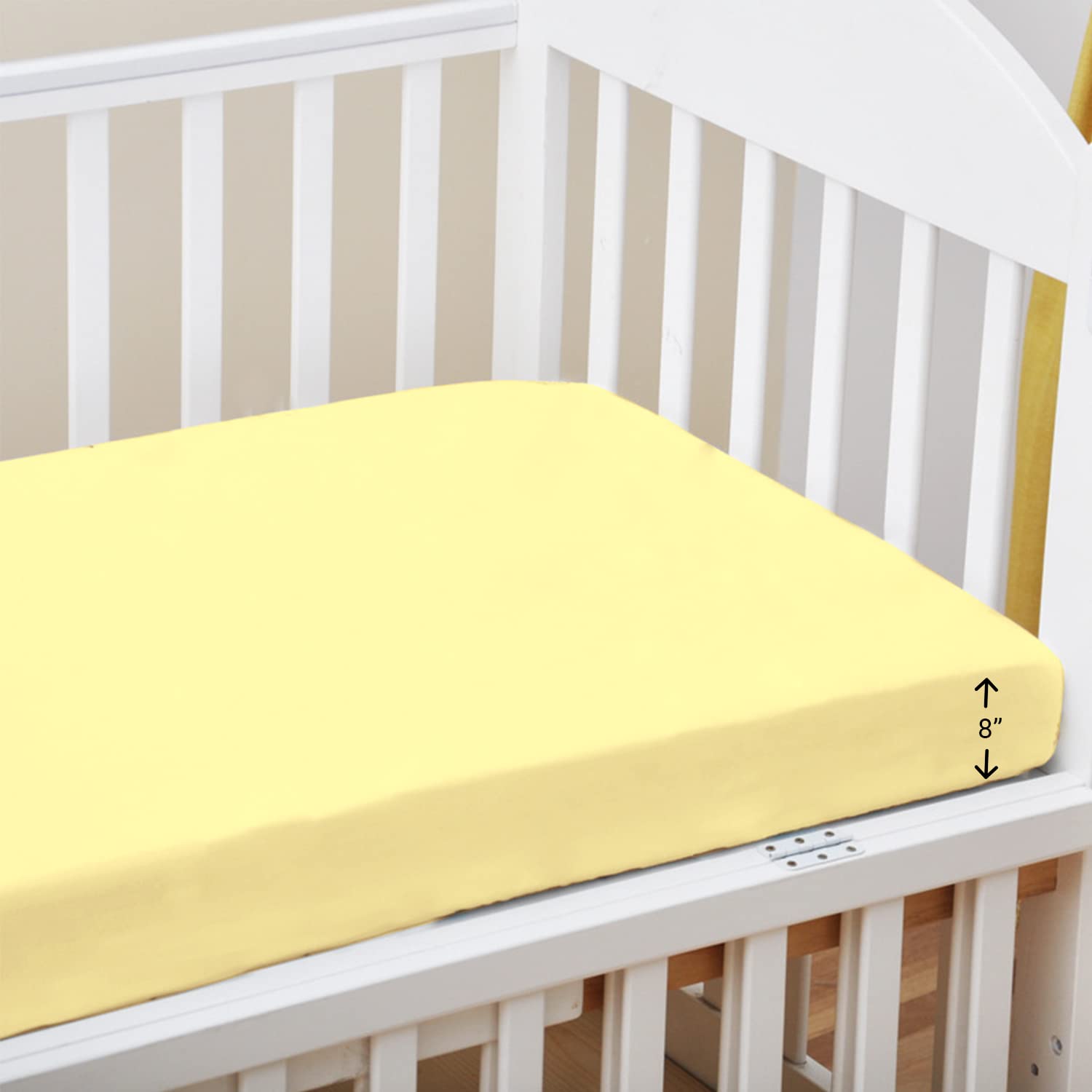 Pizuna Mellow Yellow 100% Cotton Fitted Cot Sheets 400 Thread Count Long Staple Cotton Fitted Cot Sheets 140 X 70 Cm, Sateen Weave 15 Cm Deep Fitted Sheets 1 Pc