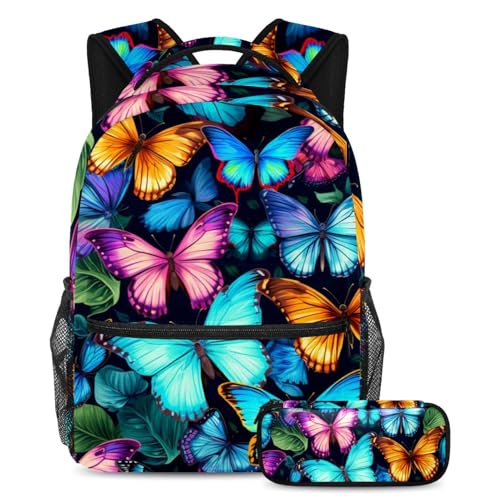 Sac à dos avec trousse papillon coloré grand format pour la rentrée scolaire des garçons et filles