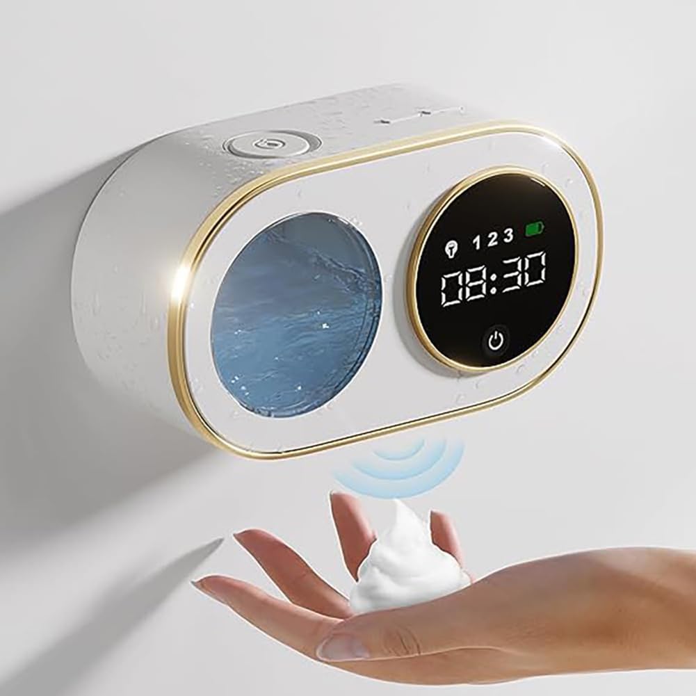 Dispensador Automático De Jabón Espumoso con Reloj Digital Led HD, Dispensador De Jabón Montado En La Pared, Recargable De 3000 Mah, Ajustable En 3 Niveles, Dispensador De Jabón Sin Contacto