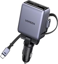 UGREEN 150W 4-Port Retractable Car Charger with 100W Retractable Cable | 3 USB-C 1 USB-A, Compatible with iPhone 17 Air 17 Pro 17 Pro Max 16 15 14 13 12, Galaxy S25 S24 S23 Ultra, iPad, MacBook