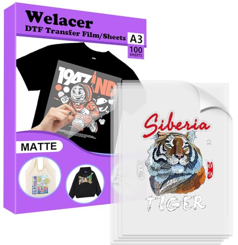 DTF - Papel de película de transferência A3 (11,7 x 16,5 polegadas), 50 folhas de alta receptividade de tinta, acabamento mate, folhas transparentes de pré-tratamento, papel para impressão direta em