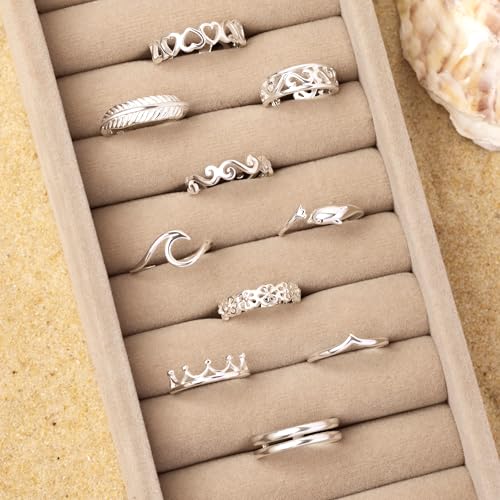امبيرتا خاتم اصبع القدم من الفضة الاسترليني عيار 925 قابل للتعديل للنساء | قلوب مموجة وزهرة وتاج دولفين وورقة شجر بوهو للقدم: خاتم اصبع القدم شيفرون