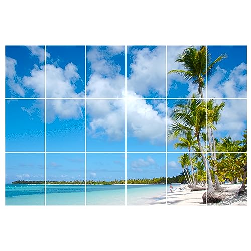 GRAZDesign Fliesenaufkleber Bad 15x20cm - 18 Stück | Türkis, Stand und Palmen wasserfeste & selbstklebende Klebefliesen | Fliesenfolie Fliesenbild 90x60cm