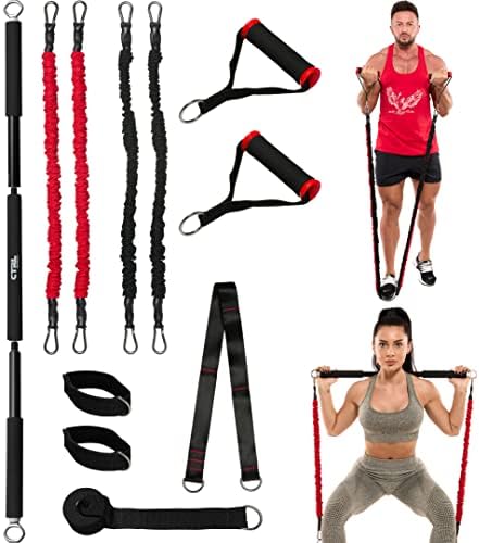 Full Workout Bar for Exercise, Squat, Biceps, Triceps, Shoulders, Back – Adjustable Home Gym Bar Resistance Bands Kit– Durable Steel Gym Resistance Bar