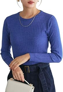 [Pierrot] クルーネック リブニット ニット セーター レディース MD