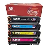 Toner Kingdom® Compatible with (125A) CB540A CB541A CB542A CB543A High Yield Toner Cartridges for Use in HP Color LaserJet CP1215, CM1312 MFP, CP1515n, CP1518ni, CM1312nfi Printers - 4PK, 1B/1C/1Y/1M
