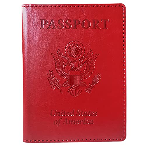 Passport Cover and Vaccine Card Holder Combo, PU Leather Passport Holder with Vaccine Card Slot (Red)