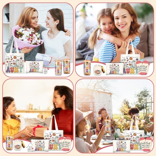 Funnymoom 6 Pcs Auntie Gifts for Women, Best Aunt Brithday Gifts from Niece Nephew with 17 oz Glass Cup Canvas Tote Bag for Auntie Birthday Wedding by Funnymoom - Used condition - Image 5
