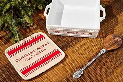 Mud Pie, White, Circa Holiday Baker & Trivet Set, 8.75", 8.75" X 8.75" | Holder 7.5" X 7.5" | Spoon 10.5 #TOP6