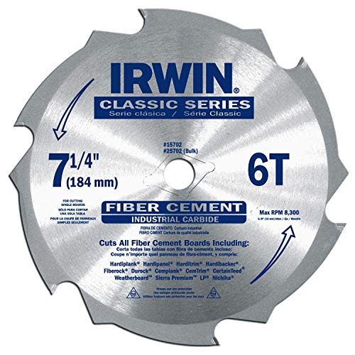 Irwin 15702ZR 7-1/4' 6-Tooth Fiber Cut Cement Board Saw Blade