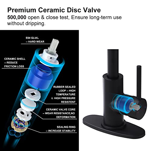 Matte Black Single Handle Bathroom Sink Faucet, 360° Swivel Spout Bar Sink Faucet With Deck Plate 4 Inch Centerset Black Bathroom Faucet With Pop-Up Drain Black Bathroom Lavatory Vanity Faucet #TOP4