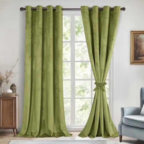 DWCN Velvet Curtains for Bedroom 52 x 108 Inch Length 2 Panels Moss Green