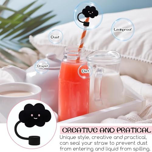 Image of 8-Piece Set Stanley Straw Cover Cap for Tumbler, Reusable Silicone Straw Protectors with Dust-Proof Design, Compatible with Stanley Sipper Accessories & Tumblers (Black)