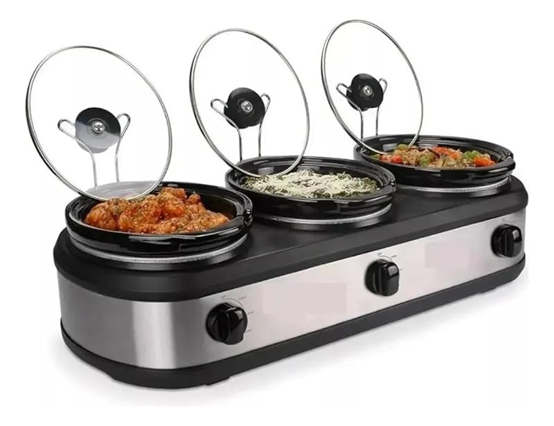 Rechaud Elétrico Triplo Members, 3 Panelas de Cerâmica 2,4L, Buffet Slow Cooker, 420W, 220V
