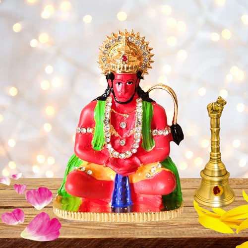Image of Premium Hanumanji Murti Idol| Metal Meditating Bajrangbali Idol Sitting Pose | Hanuman Statue for Home Temple, Office Desk, Car Dashboard & Spiritual Gift (Pack of 1)