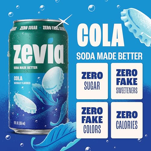 Image of Zevia Zero Sugar Soda, Cola, 12 oz Cans (24-Pack) - Naturally Sweetened, Zero Calorie Sugar Free Soda - Non-GMO Project Verified, Gluten-Free, Vegan