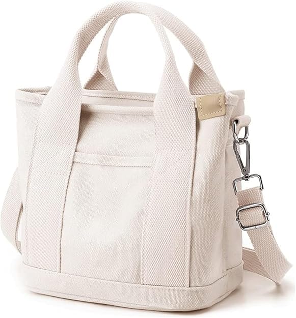 Image of Small Tote Bag with Zipper, 2024 Canvas Multi-Pocket Crossbody Bag Shoulder Bag Satchel Hobo Bag Messenger Bag