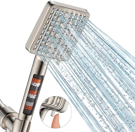 MakeFit 6 Modes Filtered Handheld Shower Head Bundle with 2-PACK Replacement Shower Head Beads