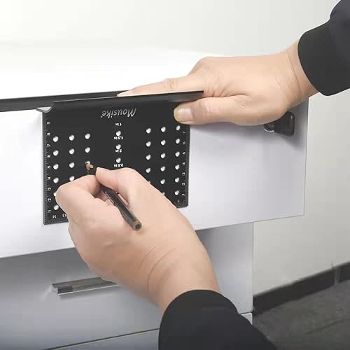 Miniatura 6 de Mousike Plantilla de metal para tirar de gabinete, plantilla de montaje de taladro para puertas y cajones de gabinete (negro, 1 unidad)