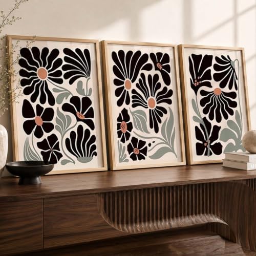 Image of kotart Abstract Botanical Art Home Decoration Painting | Floral Paintings With Frame For Living Room Bed Room Hotel Wall Decor Digital Reprint Set of 3 (14x20 Inch)