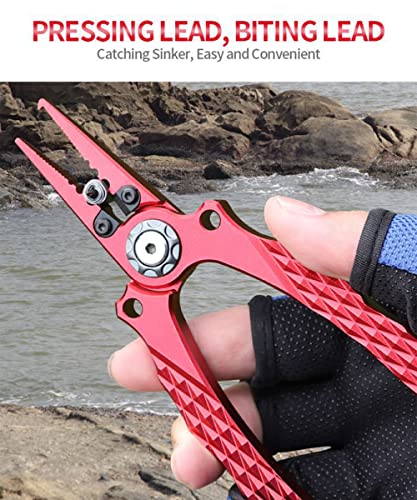 Hzxinwang Fishing Pliers, Aviation Aluminum Fishing Pliers Line Cutters, De-Hookers, Fishing Tool Sets, Weaving Scissors, Saltwater Resistant Fishing Gear (Solid Color, Red) #TOP3