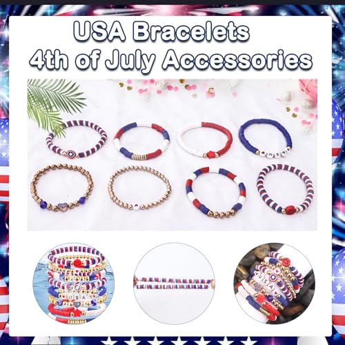 Independence Day Gifts for Women Men Teens Red White Blue Clay Beaded Stackable Stretch Bracelets USA Patriotic Jewelry 4th of July Accessories3