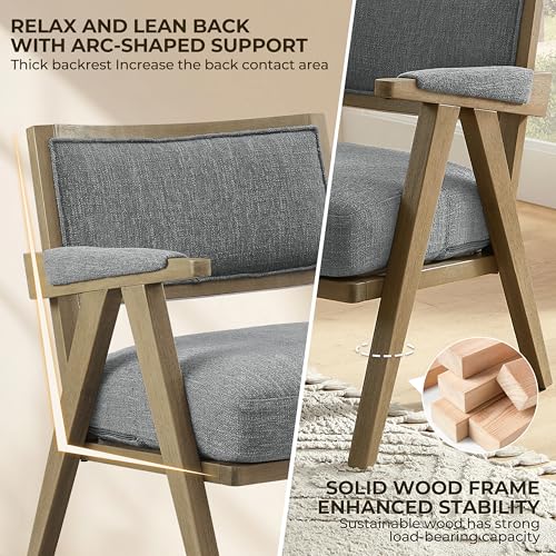 Sillón moderno tapizado gris con estructura de roble miniatura 3