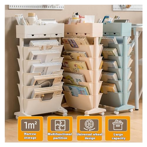 6-Tier-Book-Rack-Storage-Bookshelf-Movable-Unique-Bookcase-With-3-Drawers-Large-Capacity-Utility-Organizer-White-Bookshelves-For-Children-Students-Study-In-Bedroom-Living-Room-Home-School-Green-Co