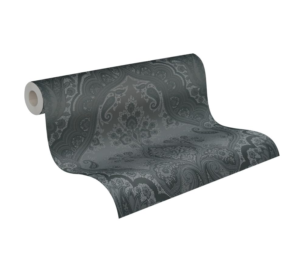 Papier peint baroque noir et gris Livingwalls, l'esprit spa chez vous