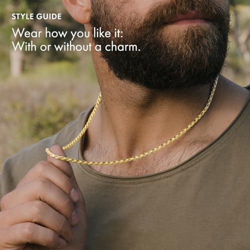 Next Level Jewelry Solid 14K Gold Vermeil Sterling Silver Rope Diamond-Cut Necklace Chains 1.5MM - 5.5MM, Gold Rope Chain Men Women, Gold Rope Necklace2
