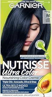 Garnier Hair Color Nutrisse Ultra Color Nourishing Creme, IN1 Dark Intense Indigo (Midnight Iris) Blue Permanent Hair Dye, 1 Count (Packaging May Vary)