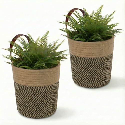 2-Pack Natural Jute Hanging Baskets 7 * 8inches, Round Woven Wall Decor & Storage Planter for Plant Decor and Home Organization,Walls Basket for Bedroom, Living Room, Bathroom,Boho Decor- Black Jute by luxury little - Used condition - US$12.64