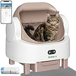 Gimars Open Top Design Self Cleaning Litter Box, Automatic Cat Litter Box for Multiple Cats & Senior Cats, App Control with Safety Sensors, Low Odor, Includes Trash Bags & Litter Mat, Champagne