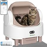 Gimars Open Top Design Self Cleaning Litter Box, Automatic Cat Litter Box for Multiple Cats & Senior Cats, App Control with Safety Sensors, Low Odor, Includes Trash Bags & Litter Mat, Champagne