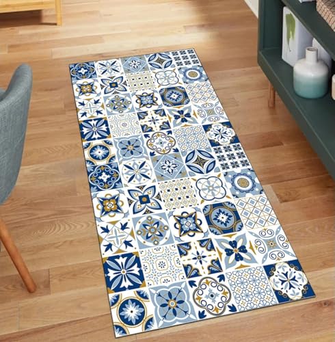 Alfombra pasillo azul de 70x150 cm lavable y de poliéster 2