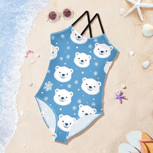 Snowflake White Bear Girls One Piece Swimsuits Quick Dry Beach Swimwear Bathing Suit3