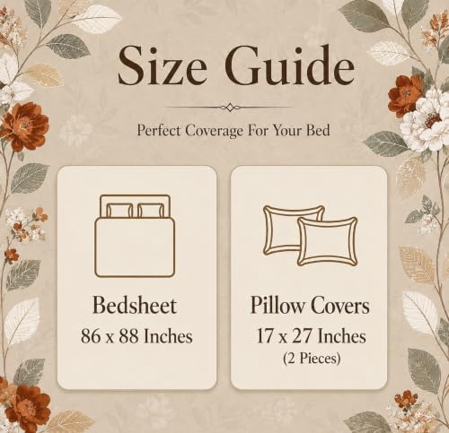 Image of BSB HOME 210 TC Cotton Feel Double Bedsheet with 2 Pillow Covers, Soft & Breathable Floral Printed Bed Sheet, Easy Care Bedding for Bedroom - 86 x 88 Inches (218 x 224 cm) (Warm Ecru)