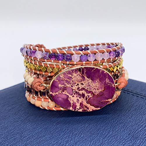 Image of Boho Wrap Bracelet for Women, Handmade Natural Imperial Jasper Multi-Layer Stone Beaded Bracelet, Bohemian Healing Crystal Stone Jewelry Gifts