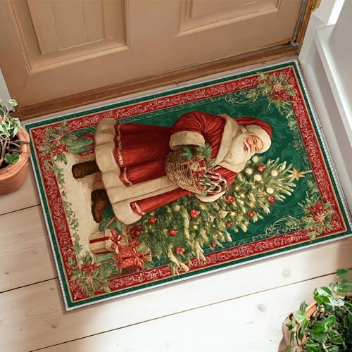 Tapis de Père Noël antidérapant rouge pour sécuriser et décorer vos entrées