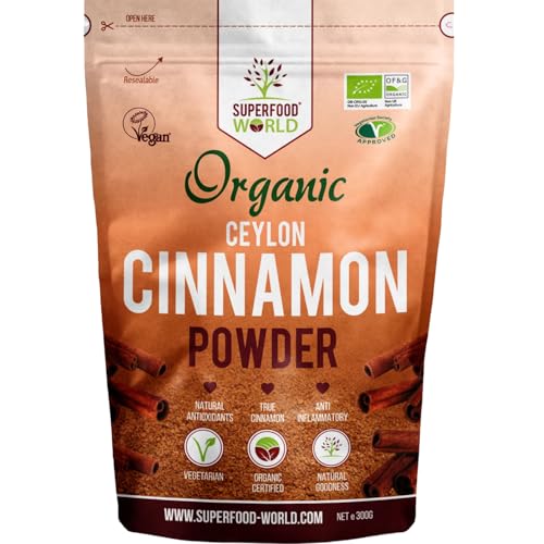 Organic Ceylon Cinnamon Powder 300g - Premium Quality True Organic Certified Ceylon Cinnamon - Powerful Natural Superfood Spice Ideal Powdered Seasoning for Cooking Desserts Tea & Treats