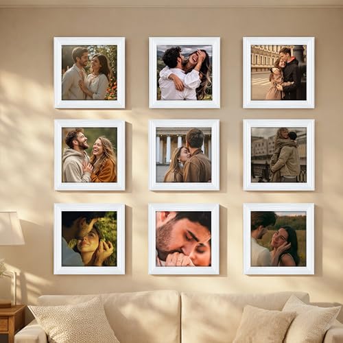 Image of Art Street Luxury Photo Frame for living room, Modern Step Design Photo Frames for Photograph, Art Work, Kids Room Set of 9 (12x12 Inch, White)