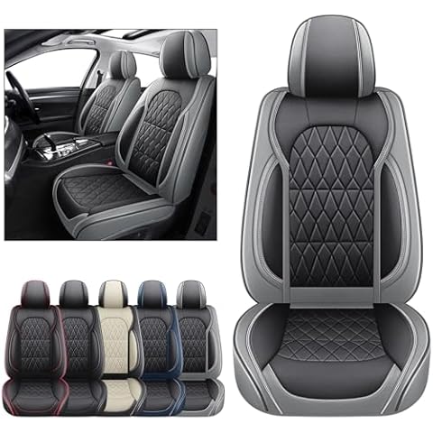 Aierxuan 2-Pack Seat Covers Waterproof Faux Leather Anti-Slip Cushions Universal Fit Hyundai Accent Azera Elantra Sonata Kona Mitsubishi Outlander Raider Mirage Jeep, Black-Grey Cover