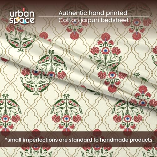 Image of Urban Space 100% Cotton Handcrafted Premium Printed Double Size Bedsheet with 2 Pillow Covers, 240 TC Cotton Double Bedsheet (90 x 100 Inches, Amberjaal Pink)